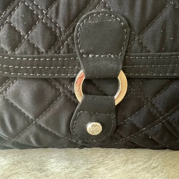 VERA BRADLEY Black Quilted Microfiber Satchel Shoulder Bag East West Zipper Y2K - Picture 3 of 13